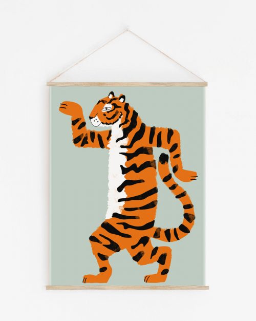 Tenture murale enfant tigre orange et vert d'eau, Made in France