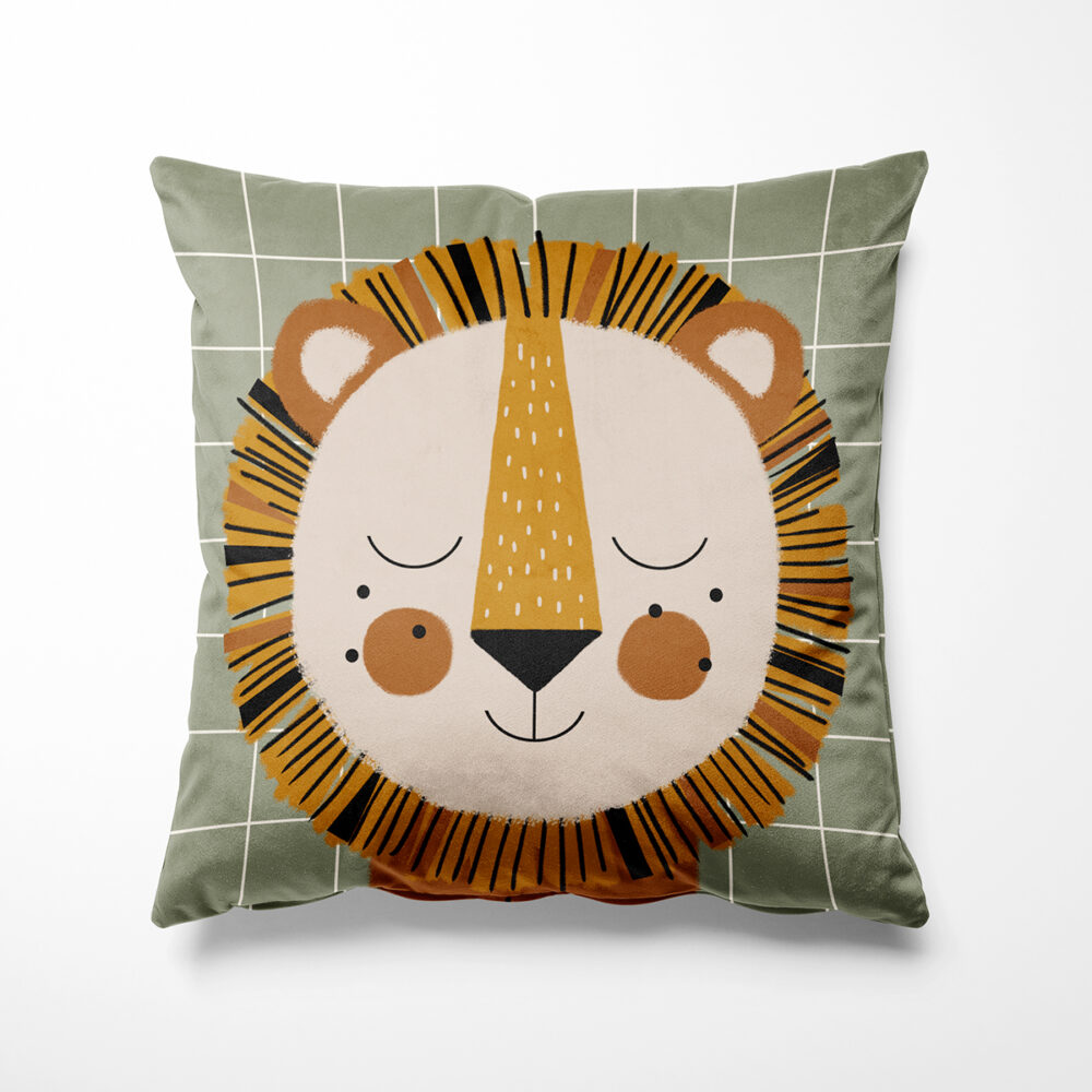 Coussin lion en velours pour enfant, Made in France