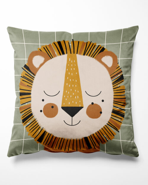 Coussin lion en velours pour enfant, Made in France