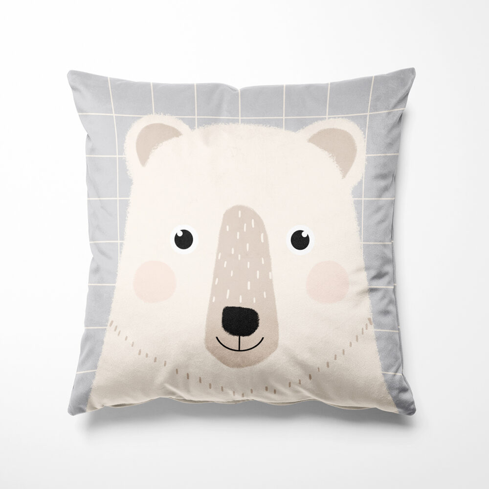 Coussin en velours carré pour enfant ours, Made in France