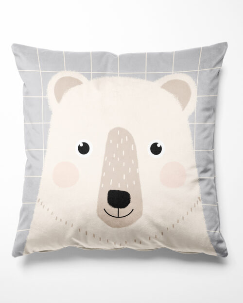 Coussin en velours carré pour enfant ours, Made in France