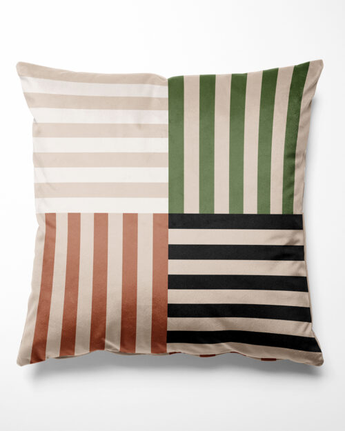 Coussin visage et rayures en velours, Made in France