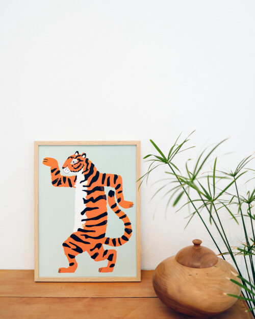 Affiche Aristide le tigre orange et vert d'eau, Made in France